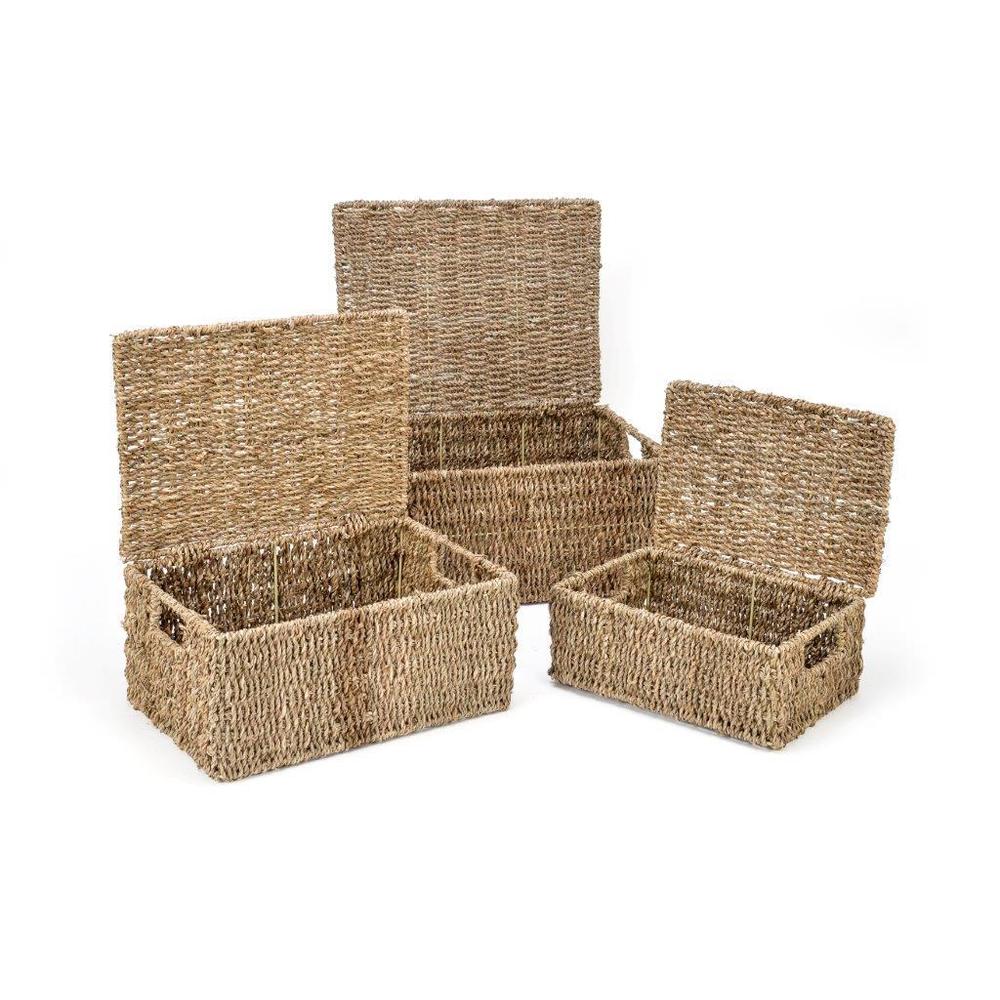 Trademark Innovations Lot de 3 paniers rectangulaires en jonc de mer avec couvercles (petits)