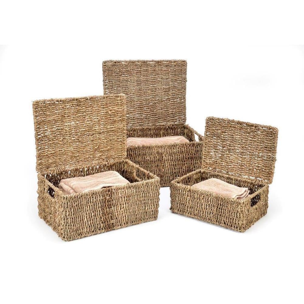 Trademark Innovations Lot de 3 paniers rectangulaires en jonc de mer avec couvercles (petits)
