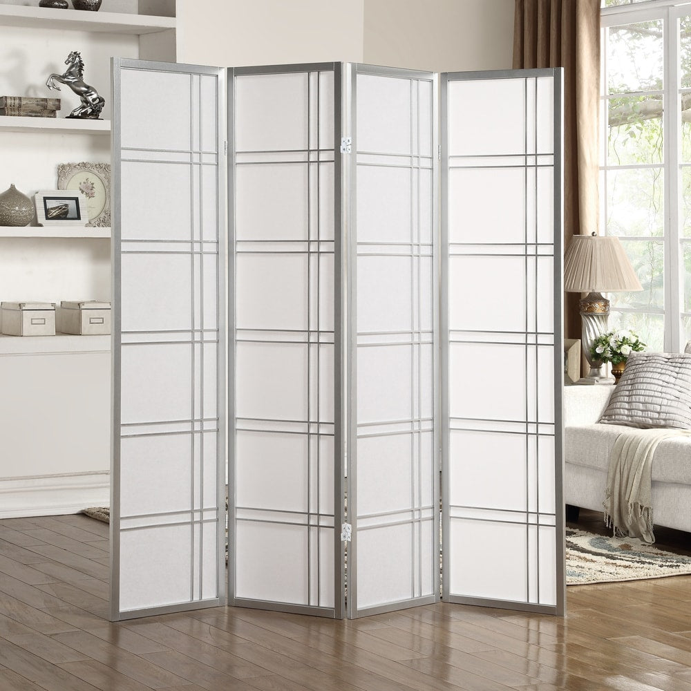 Paravent de séparation à 4 panneaux en bois et papier blanc Seto de Roundhill Furniture