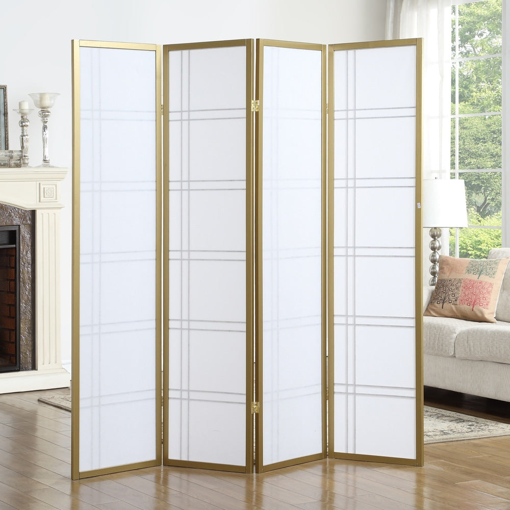 Paravent de séparation à 4 panneaux en bois et papier blanc Seto de Roundhill Furniture