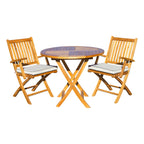 Ensemble de salle à manger bistro Seven Seas Teak 3 pièces en teck pour patio Long Beach, table ronde pliante de 36 po avec 2 fauteuils pliants