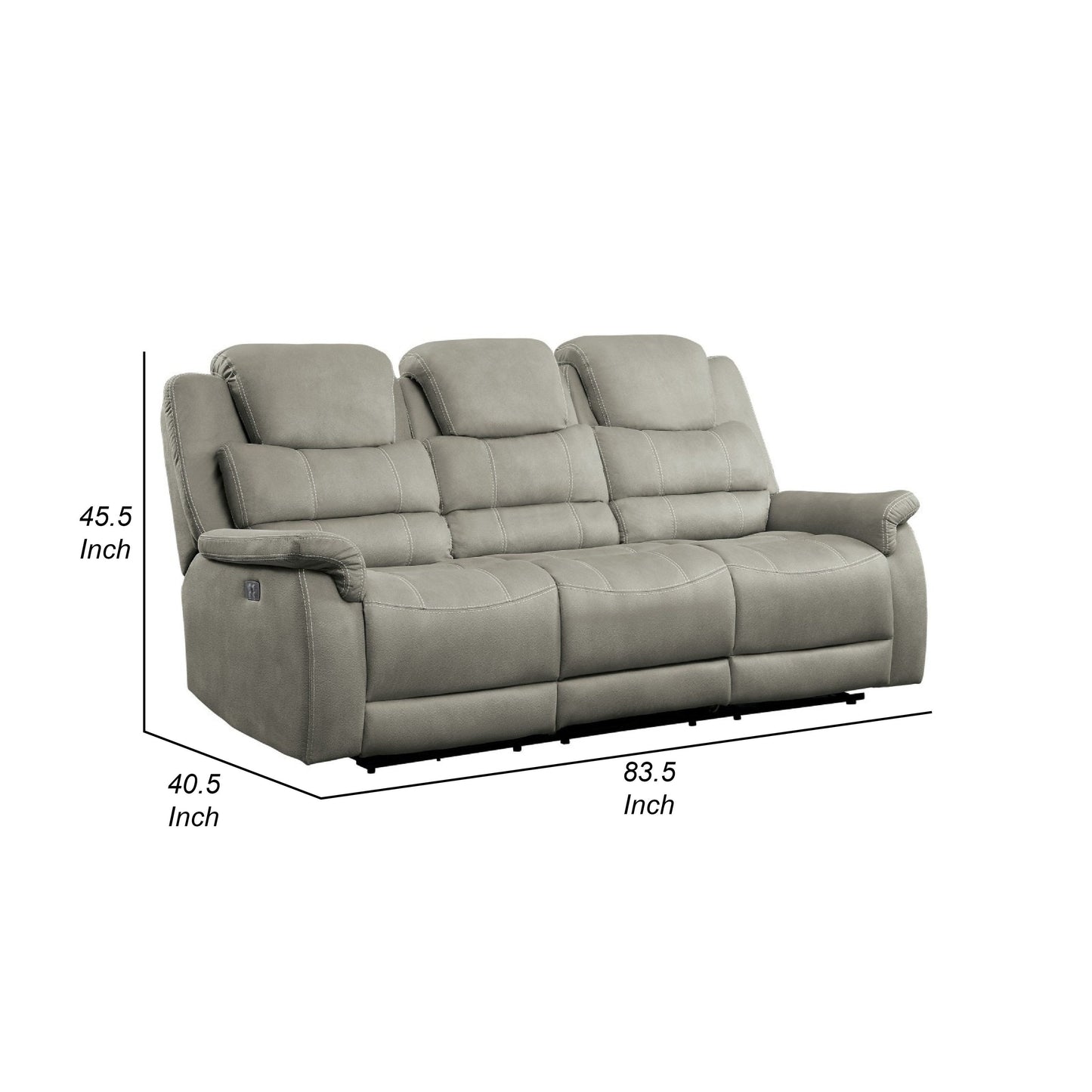 Canapé inclinable électrique Shelly, appui-tête réglable, polyester gris, 84 pouces