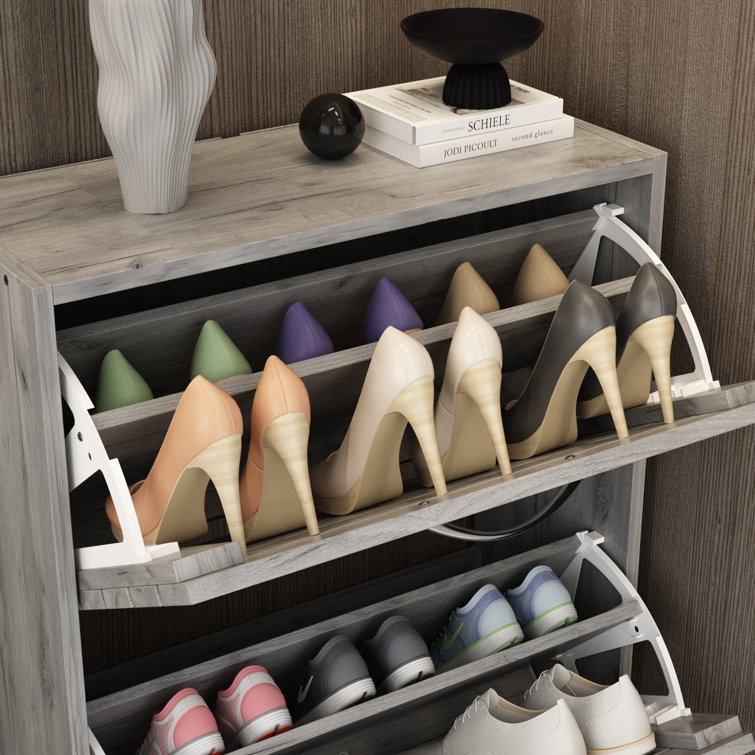 Meuble à chaussures étroit avec 3 portes rabattables, gain de place, 3 couleurs