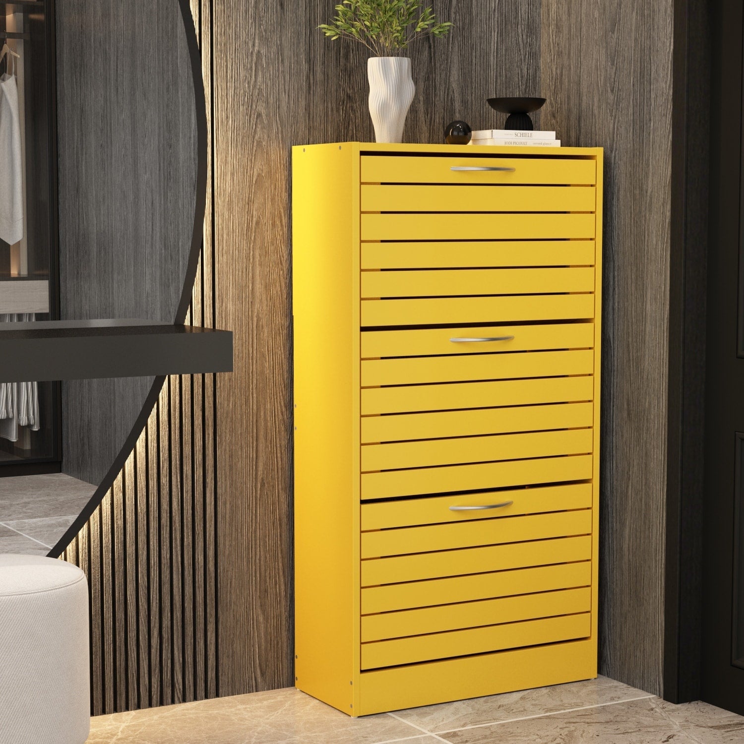 Meuble à chaussures étroit avec 3 portes rabattables, gain de place, 3 couleurs