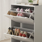 Meuble à chaussures étroit avec 3 portes rabattables, gain de place, 3 couleurs