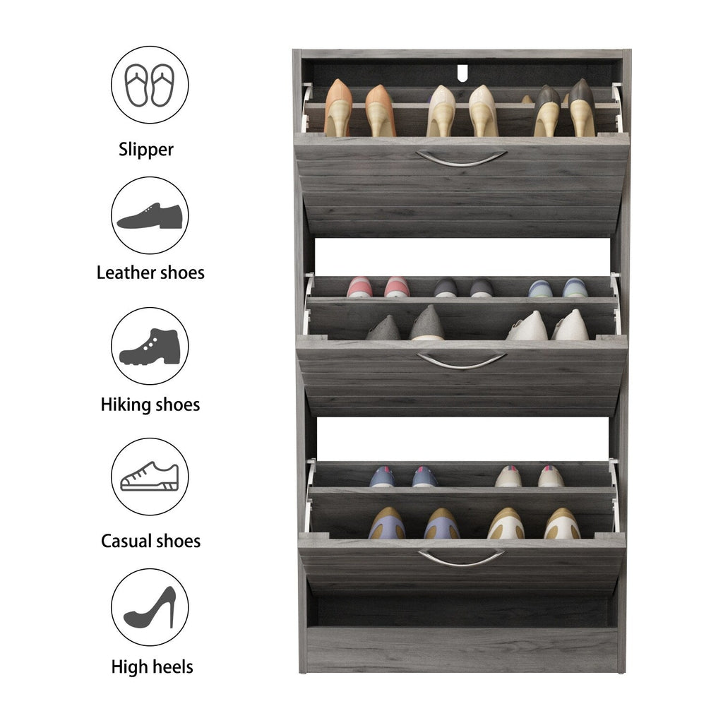 Meuble à chaussures étroit avec 3 portes rabattables, gain de place, 3 couleurs