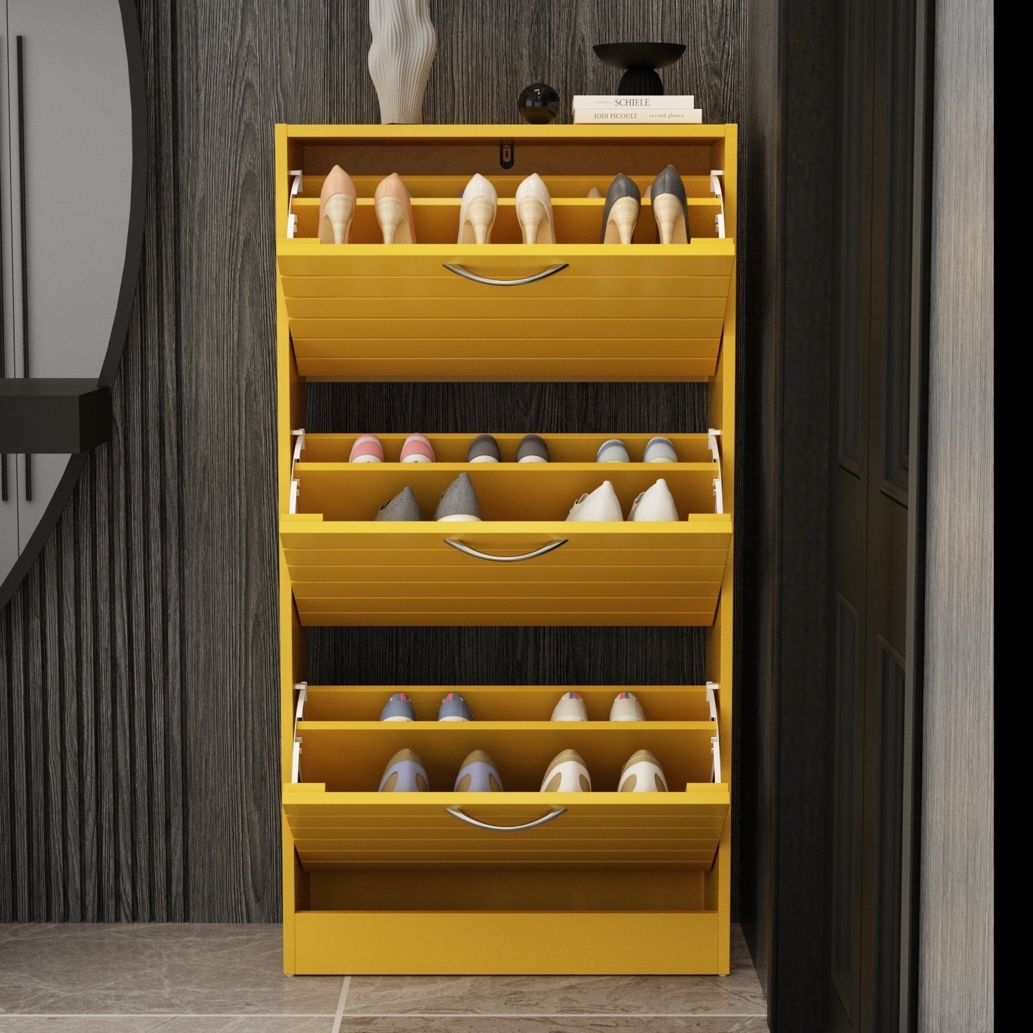 Meuble à chaussures étroit avec 3 portes rabattables, gain de place, 3 couleurs