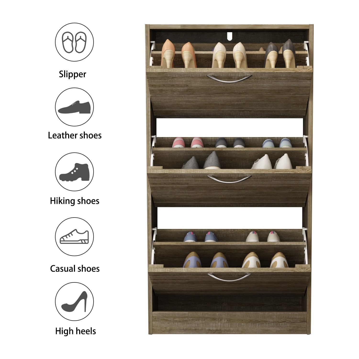Meuble à chaussures étroit avec 3 portes rabattables, gain de place, 3 couleurs