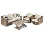 Ensemble de conversation d'extérieur 4 pièces Signature Design by Ashley Beachcroft marron/beige - 82,25 L x 37,75 P x 34,63 H