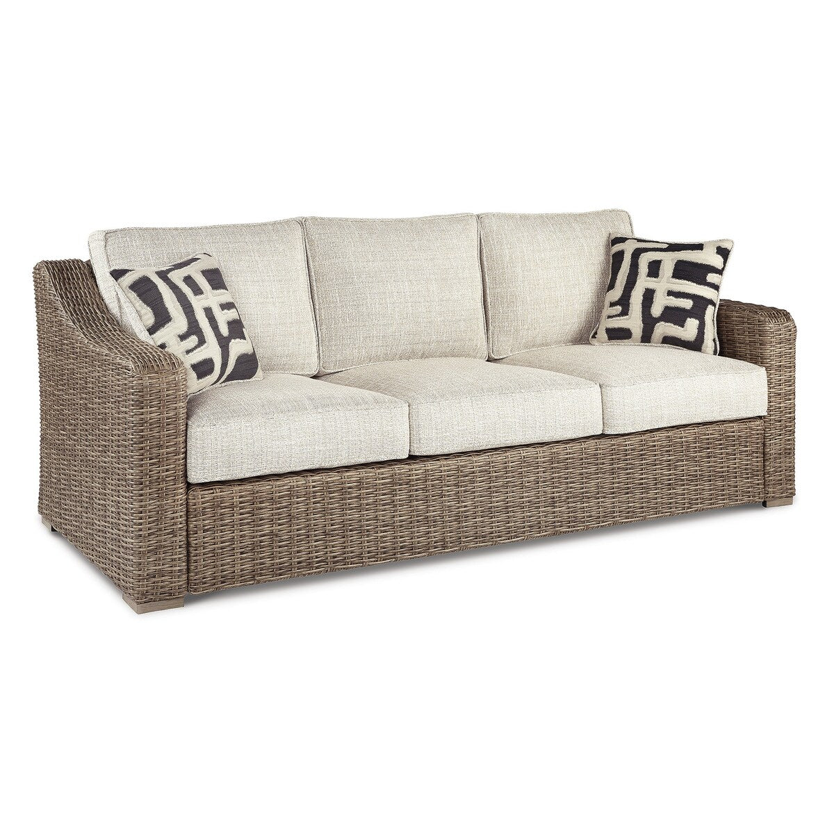 Canapé Beachcroft Nuvella marron/beige avec table basse et table d'appoint - 83 L x 37 P x 36 H