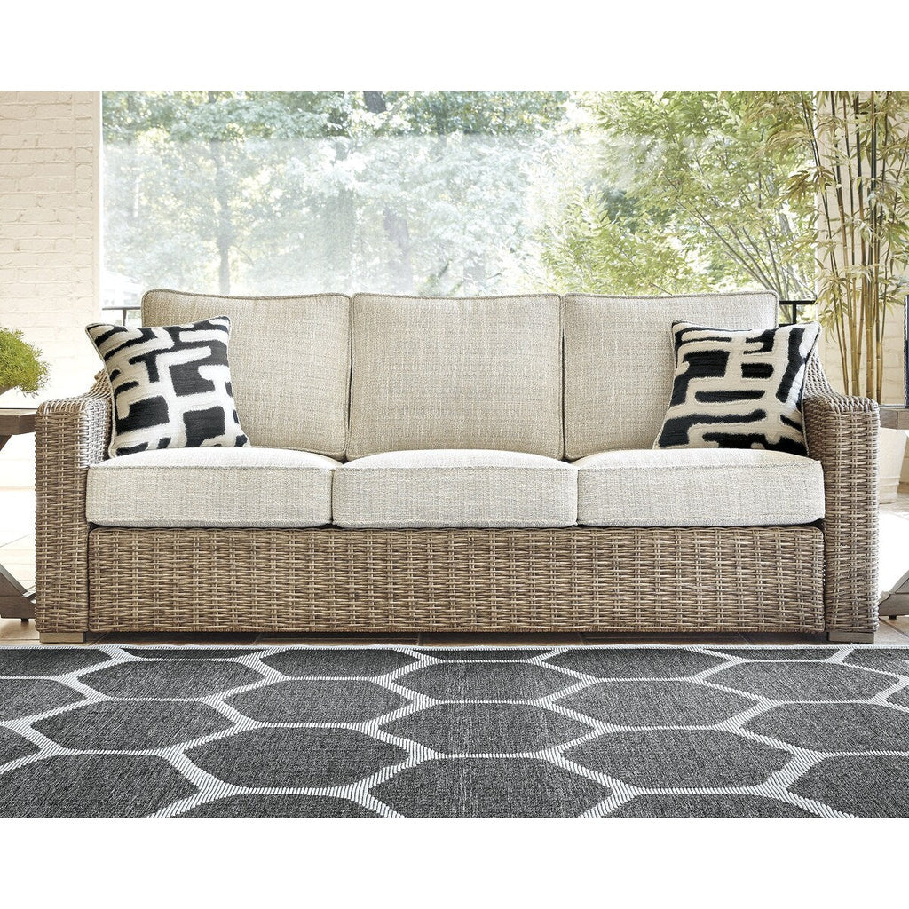 Canapé Beachcroft Nuvella marron/beige avec table basse et table d'appoint - 83 L x 37 P x 36 H