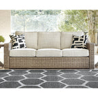 Canapé Beachcroft Nuvella marron/beige avec table basse et table d'appoint - 83 L x 37 P x 36 H