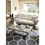 Canapé Beachcroft Nuvella marron/beige avec table basse et table d'appoint - 83 L x 37 P x 36 H