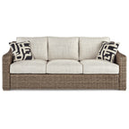 Canapé Beachcroft Nuvella marron/beige avec table basse et table d'appoint - 83 L x 37 P x 36 H