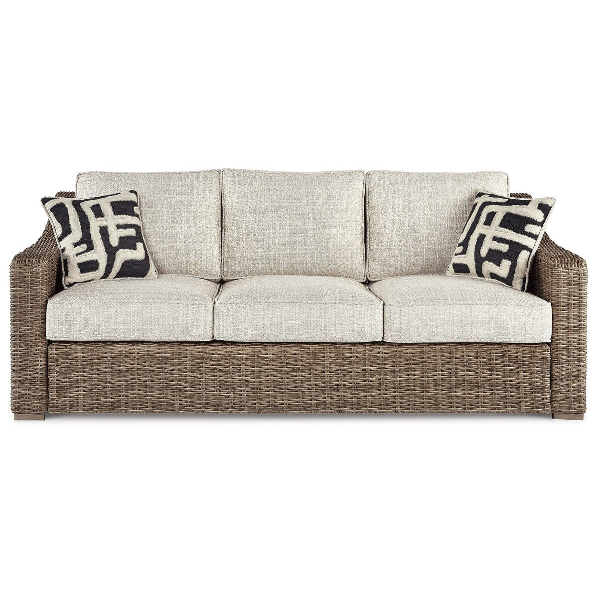 Canapé Beachcroft Nuvella marron/beige avec table basse et table d'appoint - 83 L x 37 P x 36 H