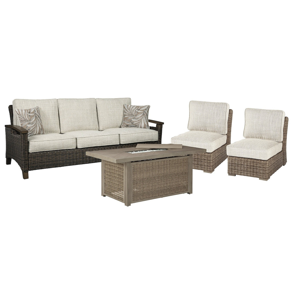 Canapé d'extérieur, chaises longues et foyer Signature Design by Ashley Beachcroft marron/beige - 83 L x 37 P x 36 H