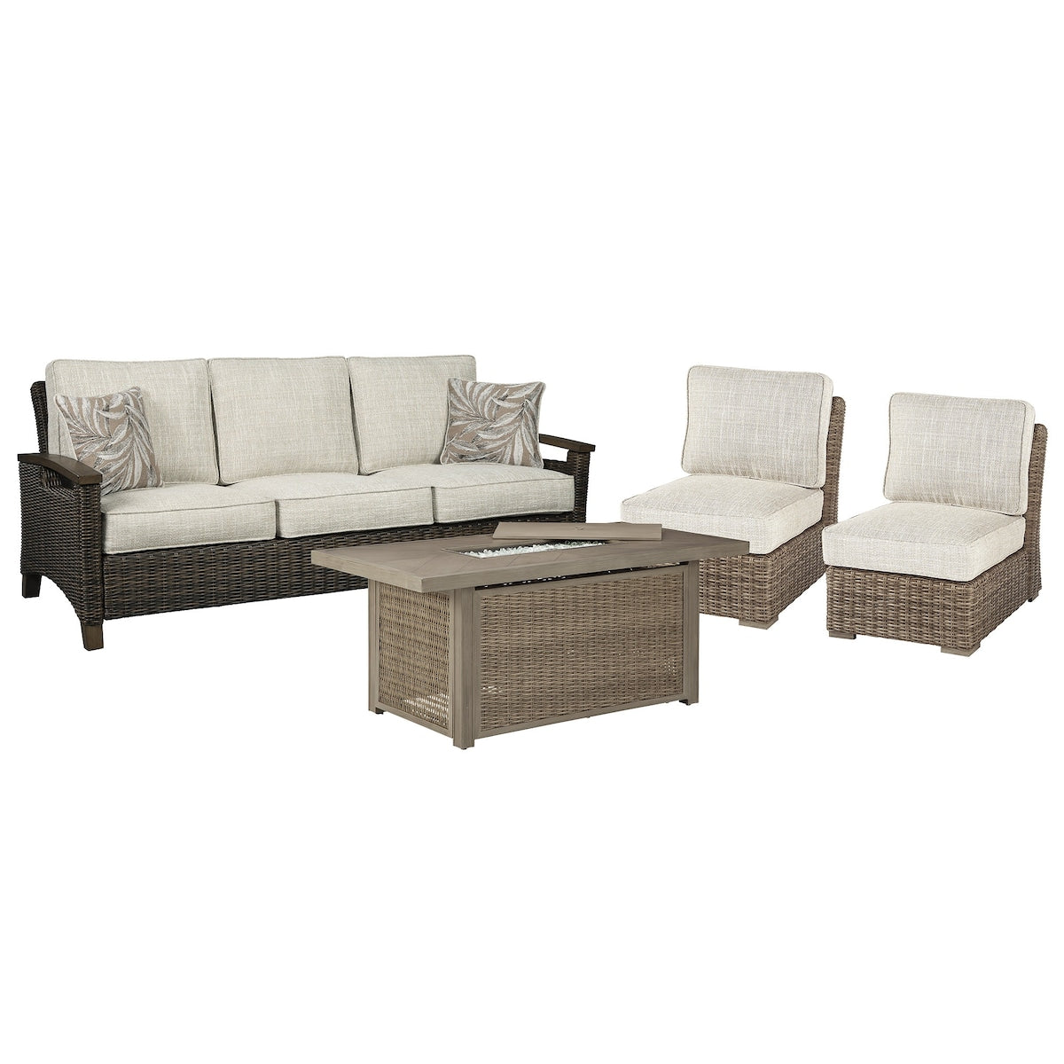 Canapé d'extérieur, chaises longues et foyer Signature Design by Ashley Beachcroft marron/beige - 83 L x 37 P x 36 H