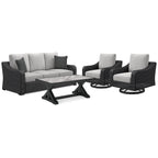 Canapé d'extérieur Signature Design by Ashley Beachcroft et 2 chaises avec table basse
