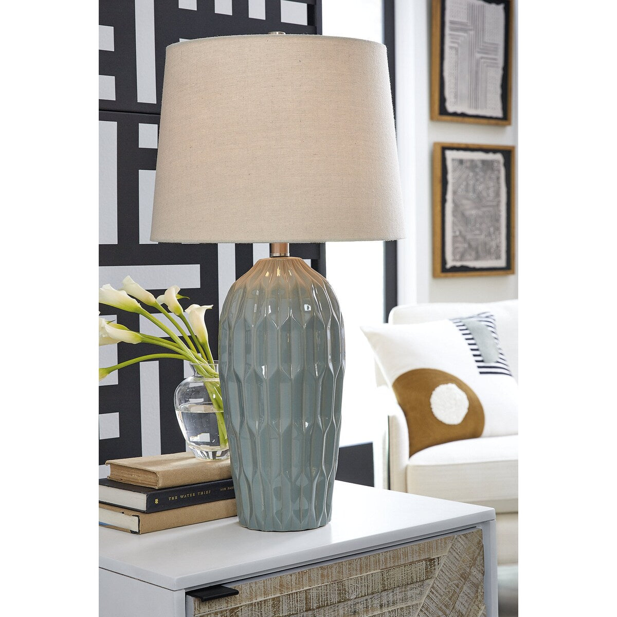 Lampe de table bleue Signature Design by Ashley Hadbury (lot de 2) - 14 L x 14 P x 26,75 H