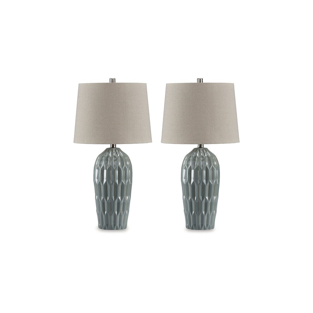 Lampe de table bleue Signature Design by Ashley Hadbury (lot de 2) - 14 L x 14 P x 26,75 H