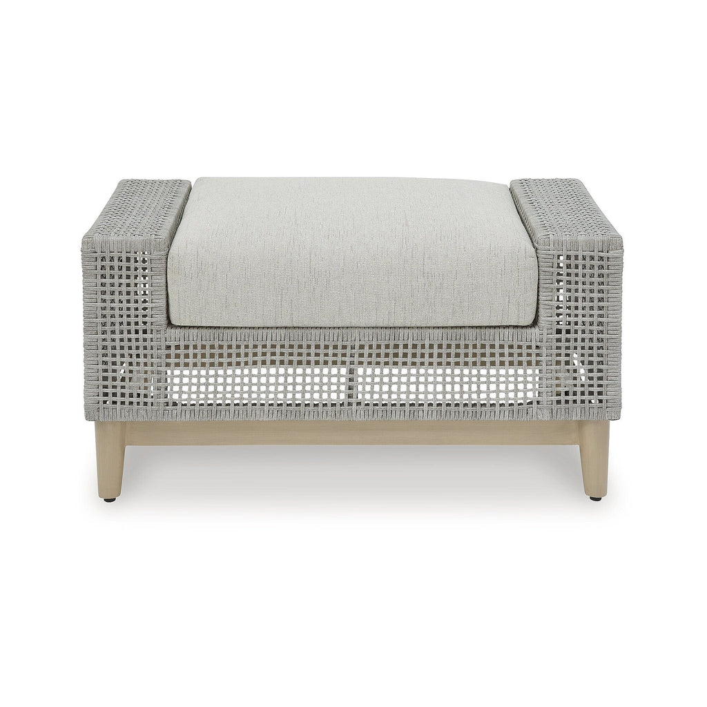 Ottoman d'extérieur gris Signature Design by Ashley Seton Creek avec coussin - 35,13 L x 24,5 P x 19 H