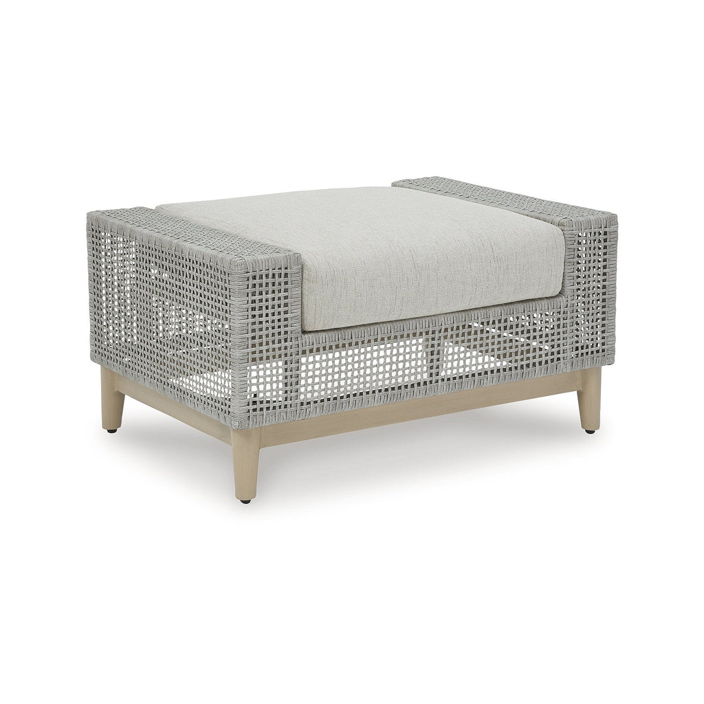 Ottoman d'extérieur gris Signature Design by Ashley Seton Creek avec coussin - 35,13 L x 24,5 P x 19 H