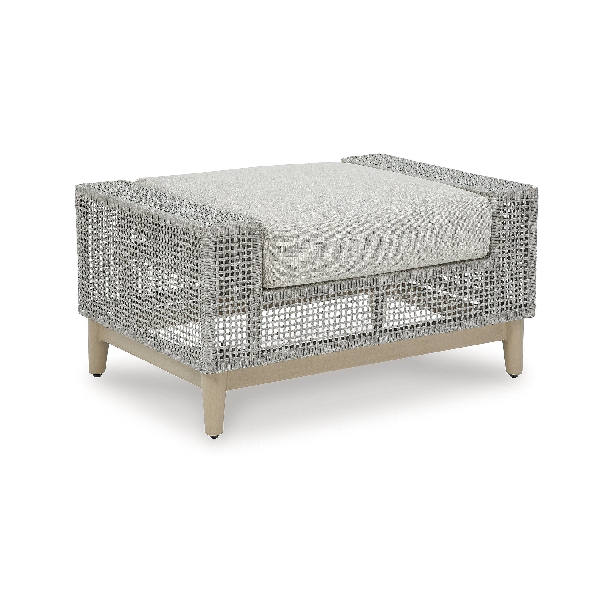 Ottoman d'extérieur gris Signature Design by Ashley Seton Creek avec coussin - 35,13 L x 24,5 P x 19 H