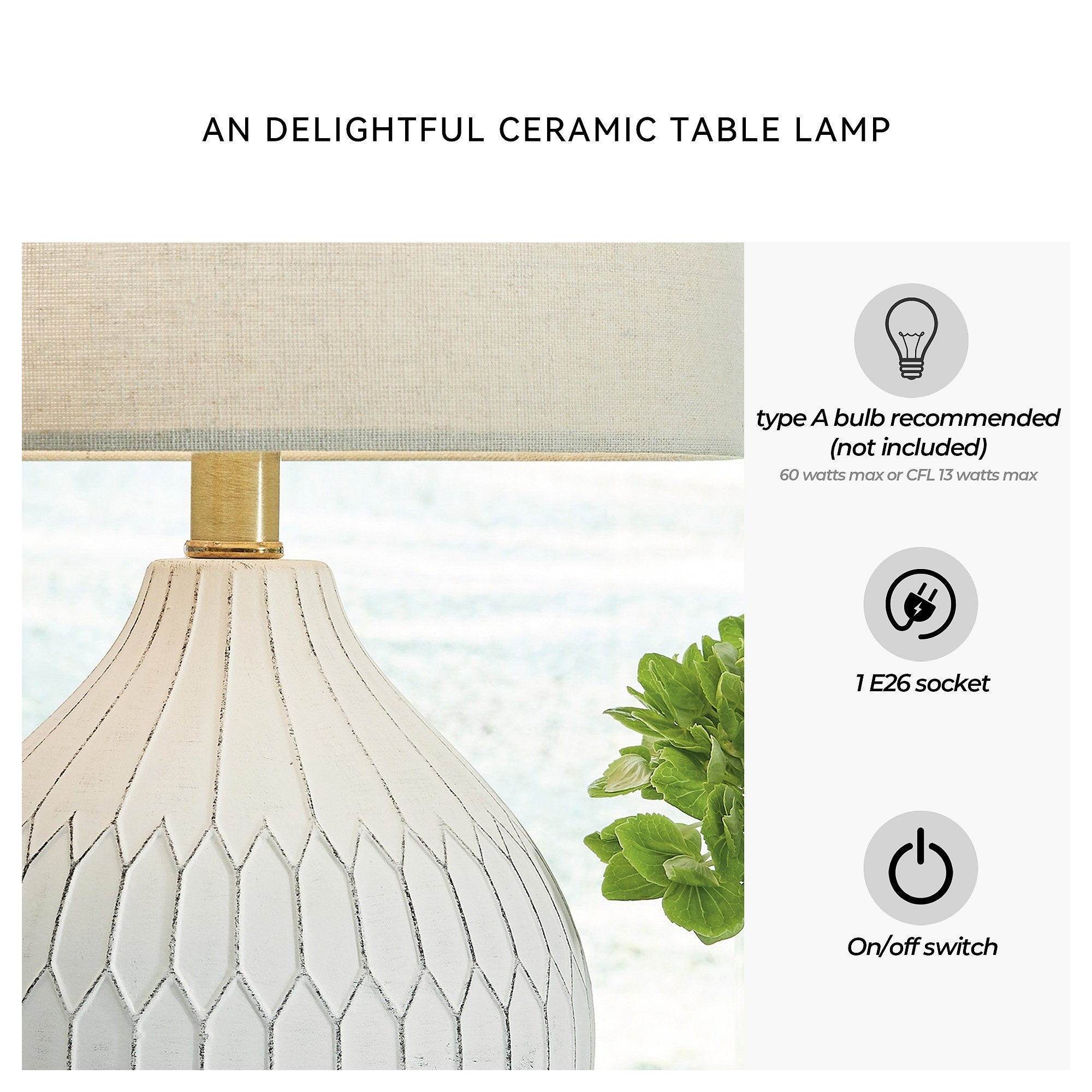 Lampe de table blanche et ivoire Signature Design by Ashley Wardmont - 17,5 po