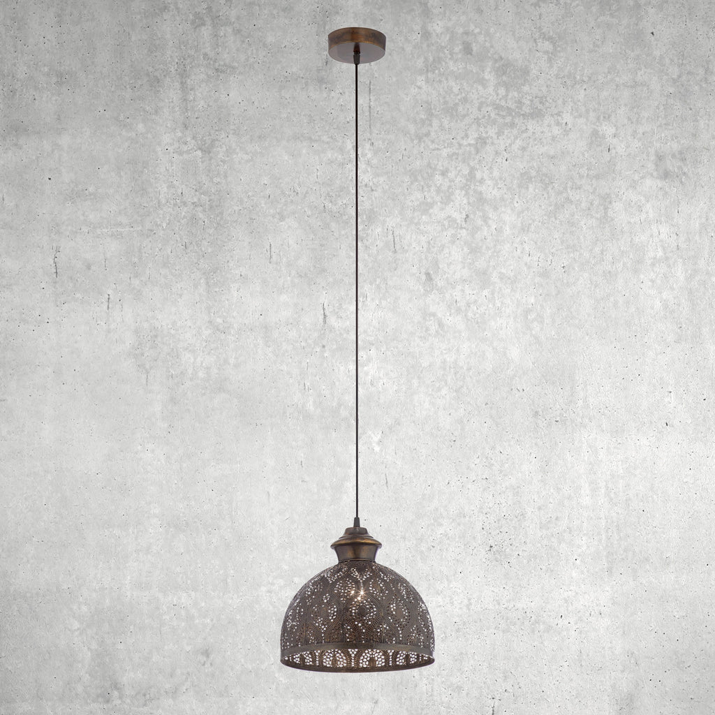 Suspension Sigrid River of Goods en bronze antique avec abat-jour en forme de bol - 11 x 11 x 11,25/70,25