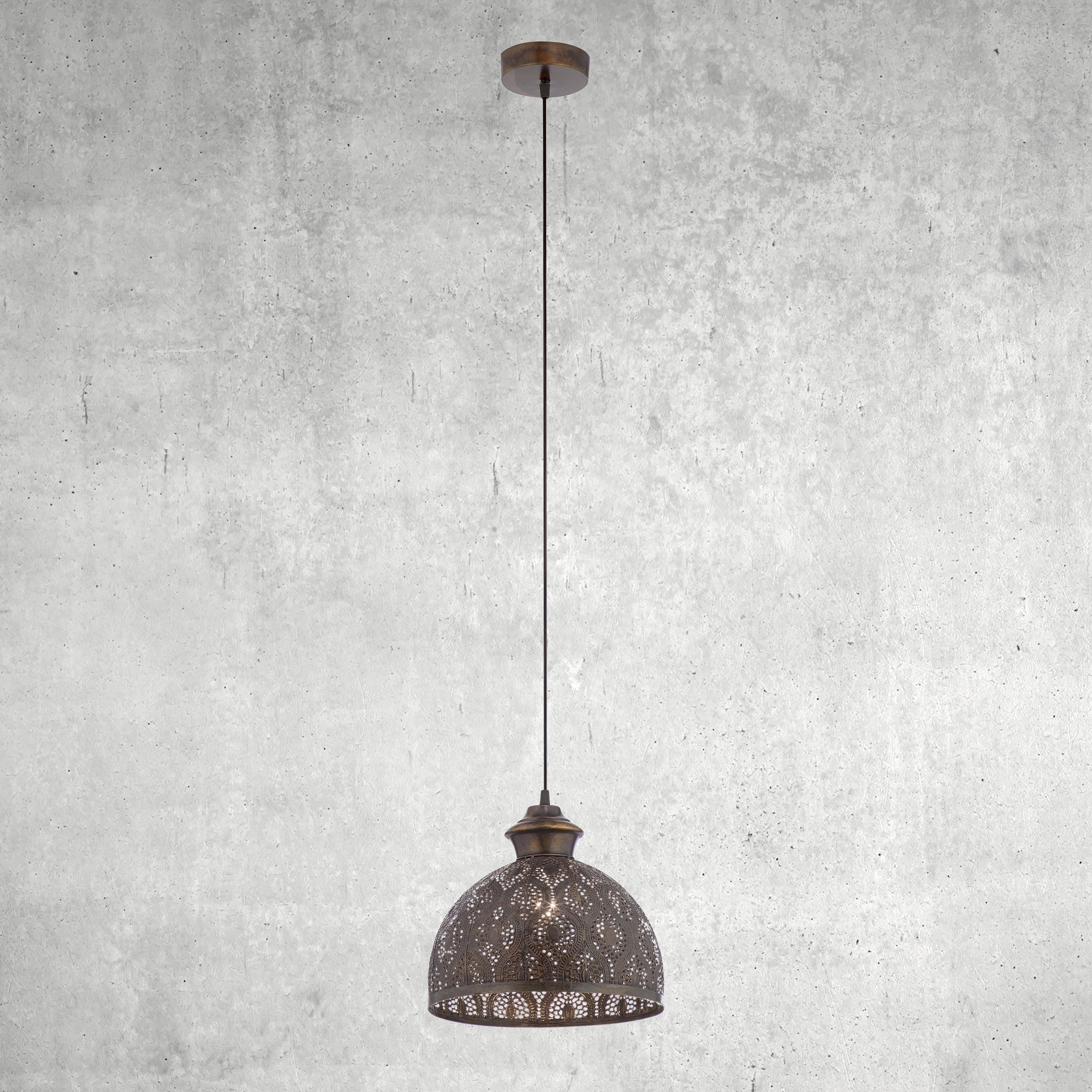 Suspension Sigrid River of Goods en bronze antique avec abat-jour en forme de bol - 11 x 11 x 11,25/70,25