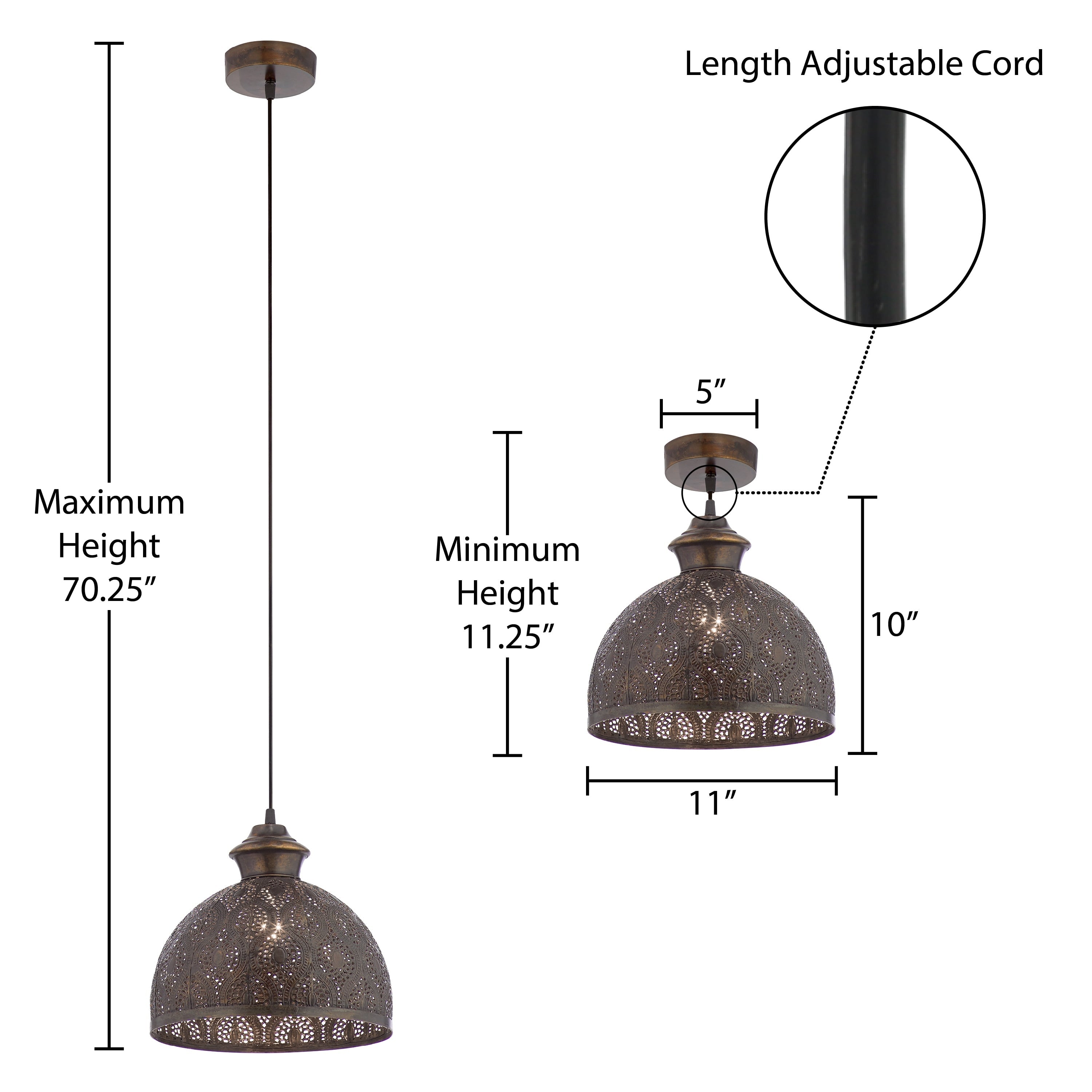 Suspension Sigrid River of Goods en bronze antique avec abat-jour en forme de bol - 11 x 11 x 11,25/70,25