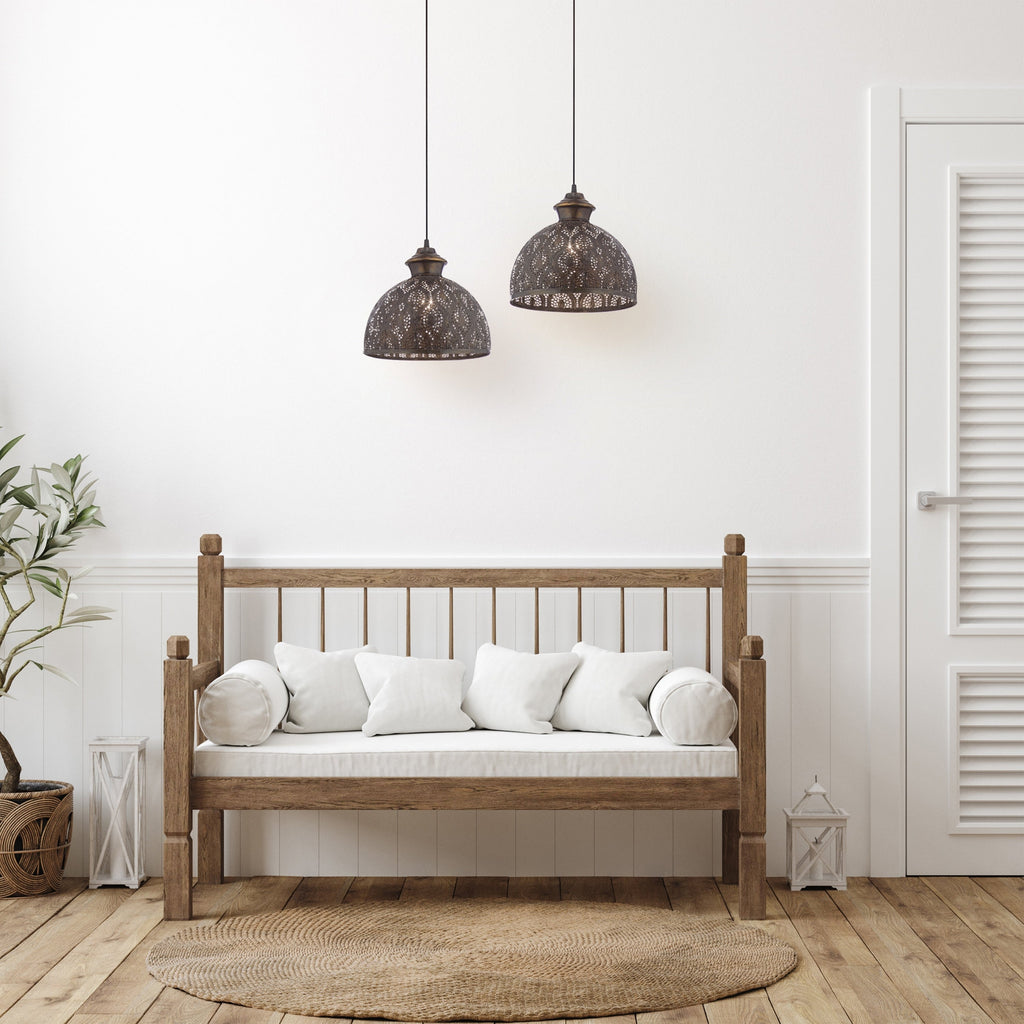 Suspension Sigrid River of Goods en bronze antique avec abat-jour en forme de bol - 11 x 11 x 11,25/70,25