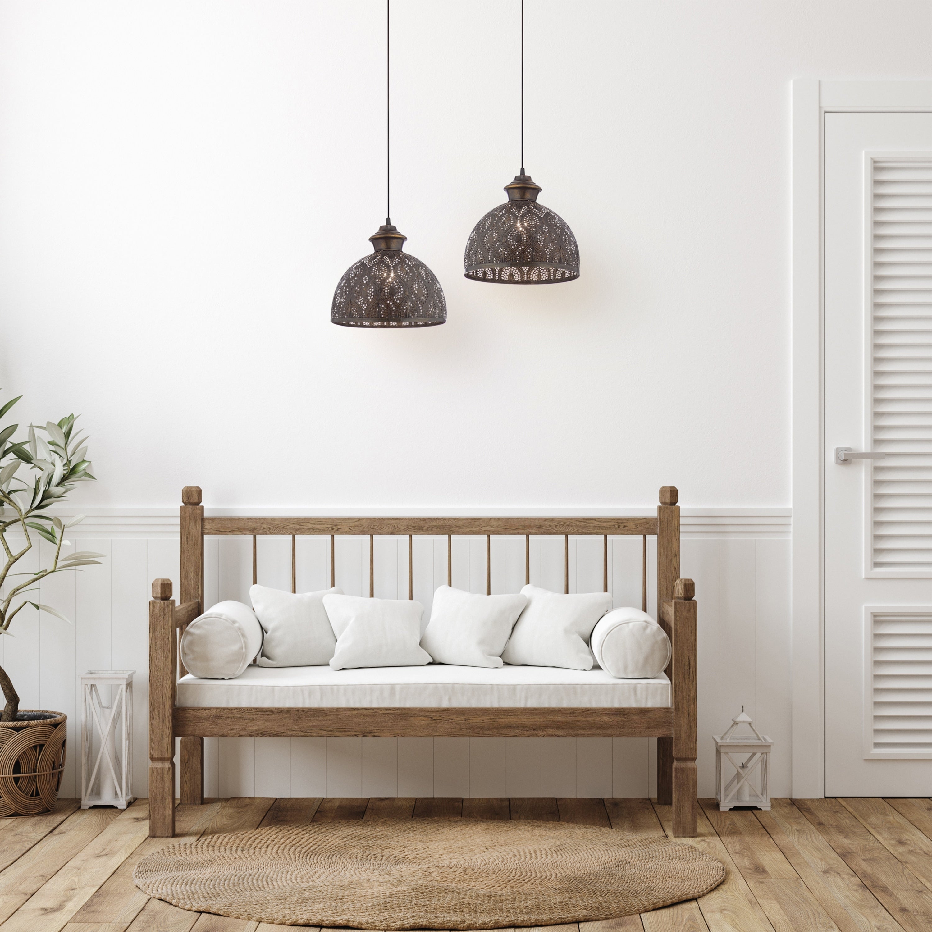 Suspension Sigrid River of Goods en bronze antique avec abat-jour en forme de bol - 11 x 11 x 11,25/70,25