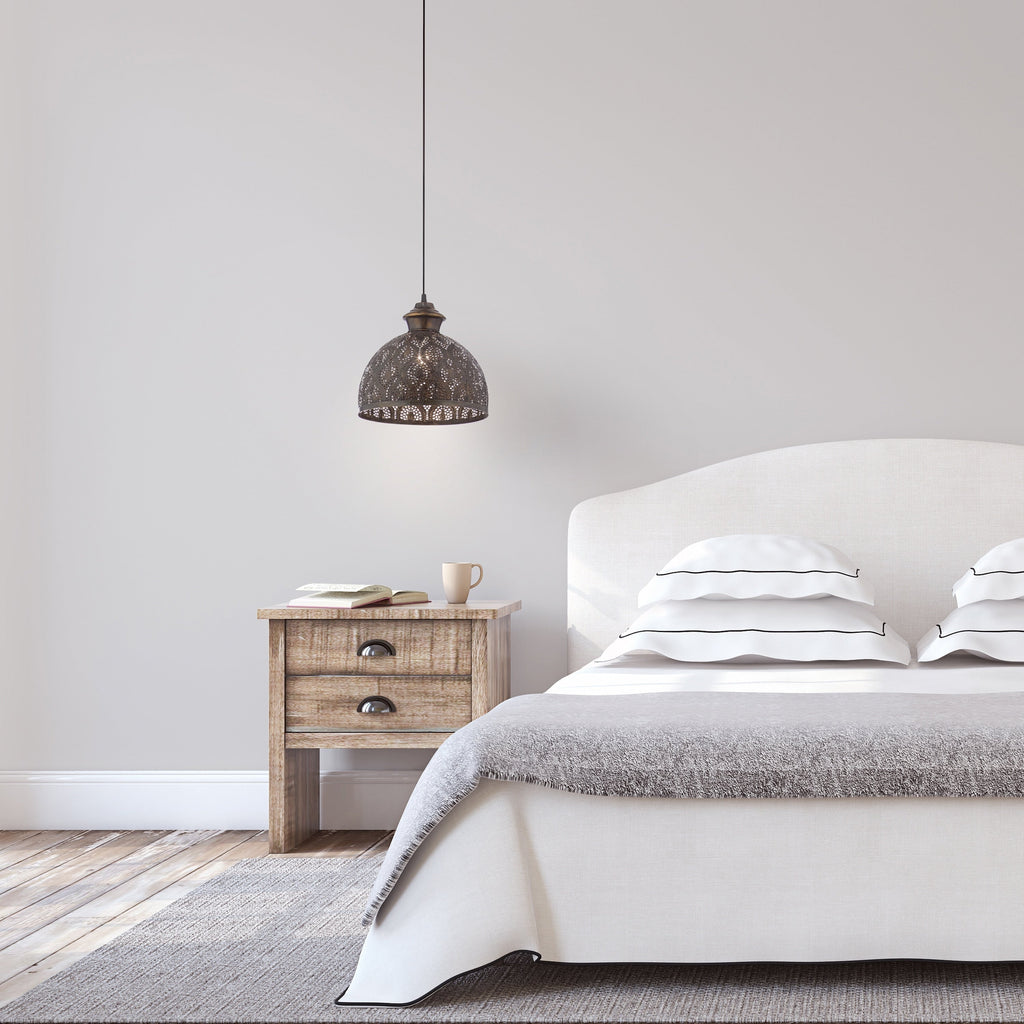 Suspension Sigrid River of Goods en bronze antique avec abat-jour en forme de bol - 11 x 11 x 11,25/70,25