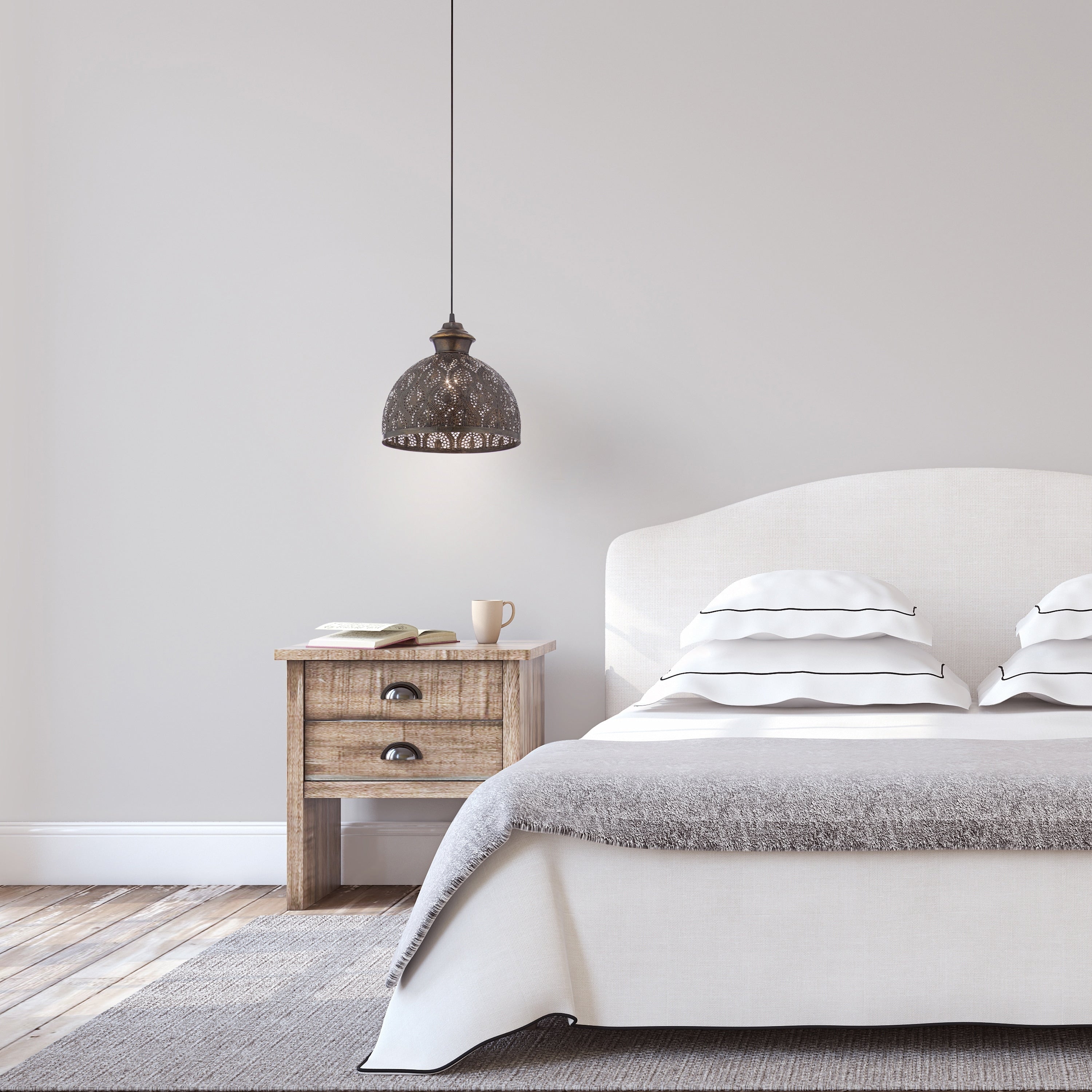Suspension Sigrid River of Goods en bronze antique avec abat-jour en forme de bol - 11 x 11 x 11,25/70,25