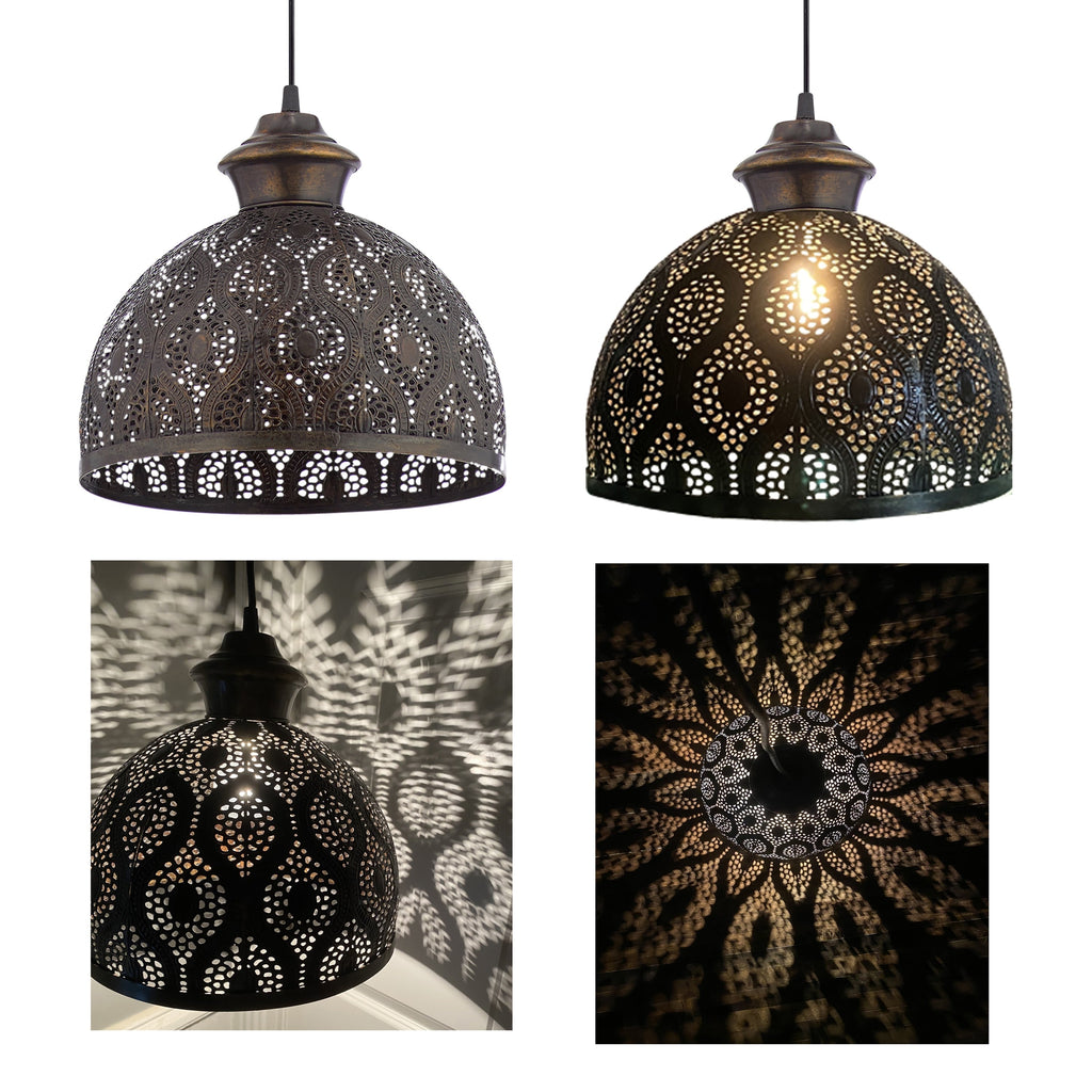 Suspension Sigrid River of Goods en bronze antique avec abat-jour en forme de bol - 11 x 11 x 11,25/70,25