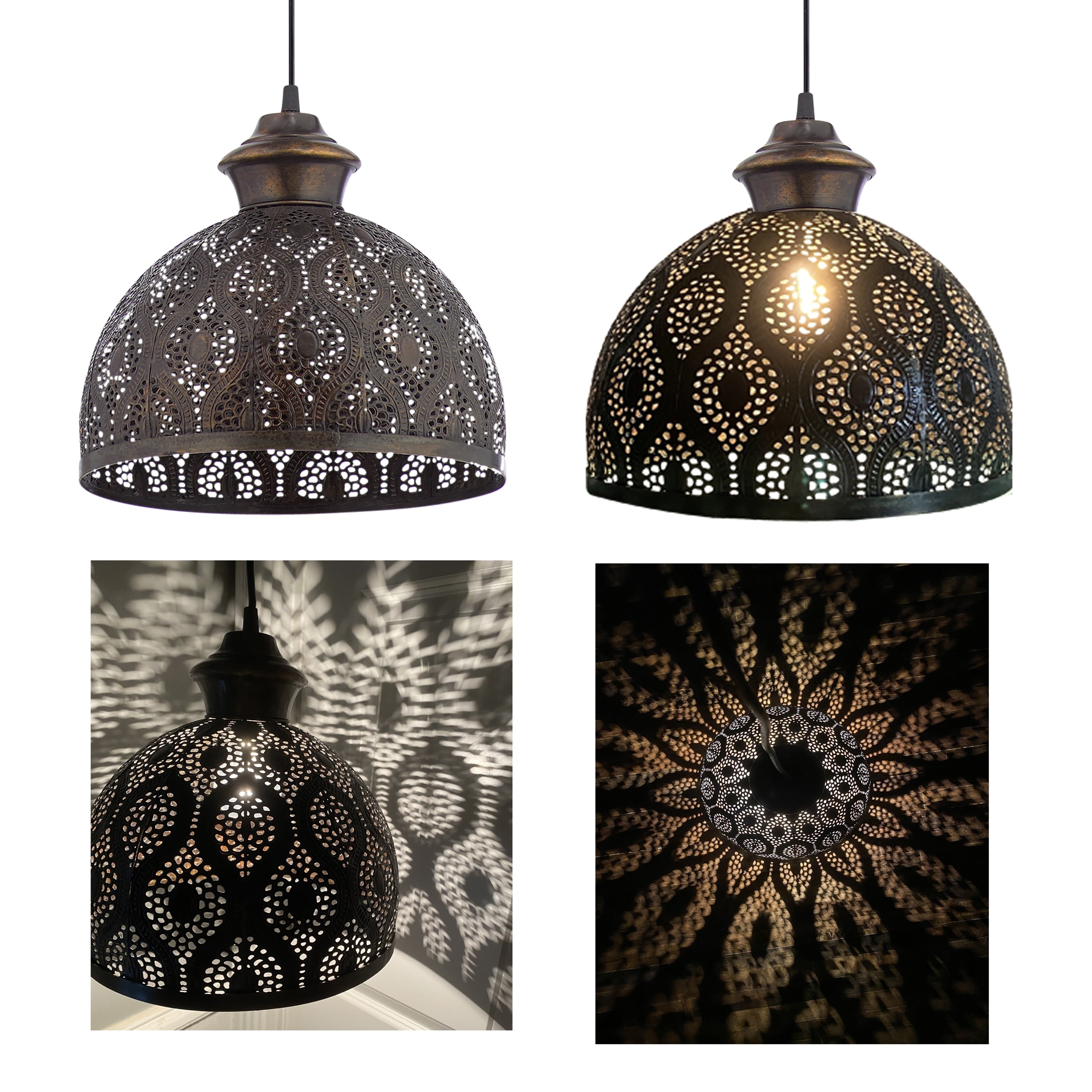 Suspension Sigrid River of Goods en bronze antique avec abat-jour en forme de bol - 11 x 11 x 11,25/70,25