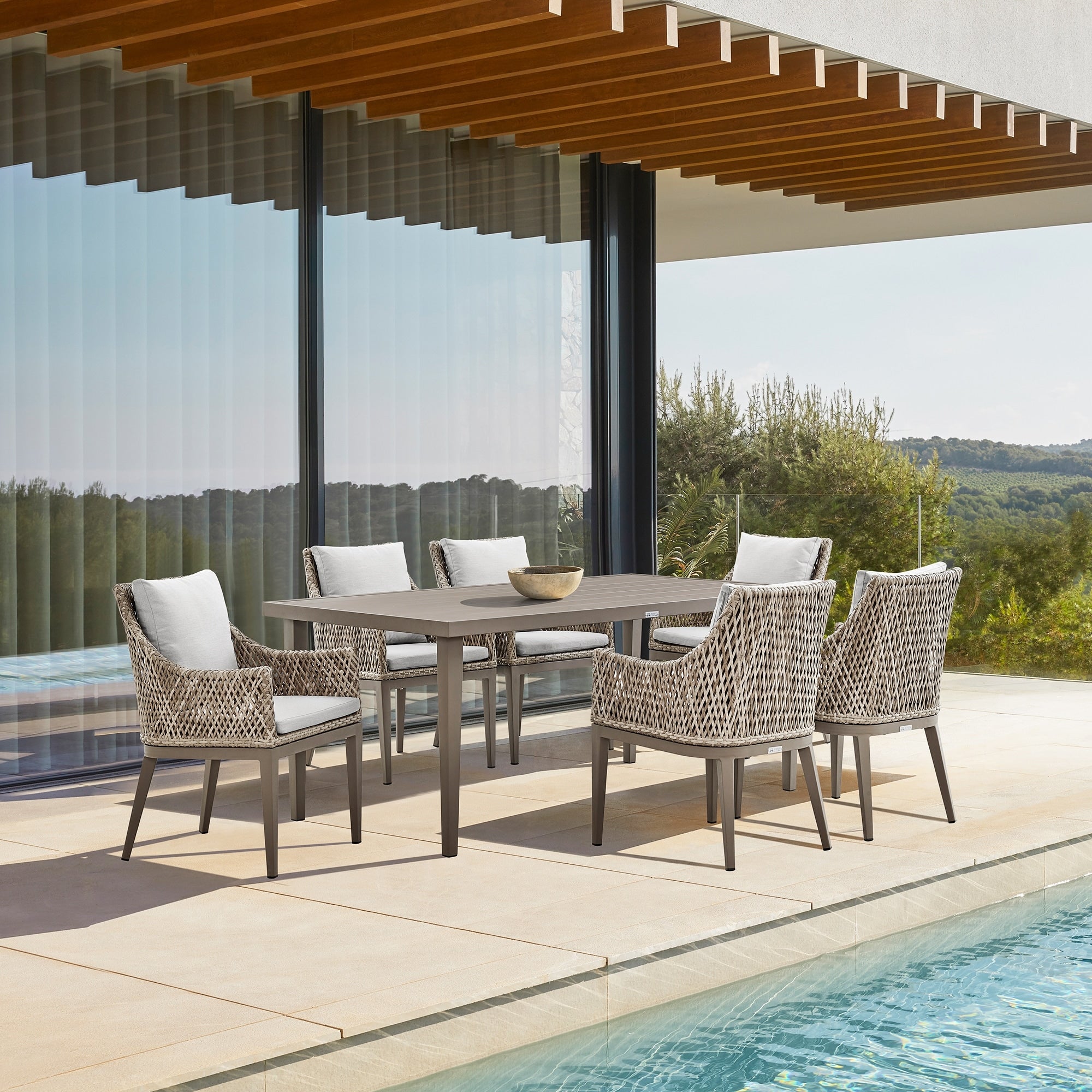Ensemble de salle à manger d'extérieur Silvana 7 pièces en aluminium gris avec tissu gris