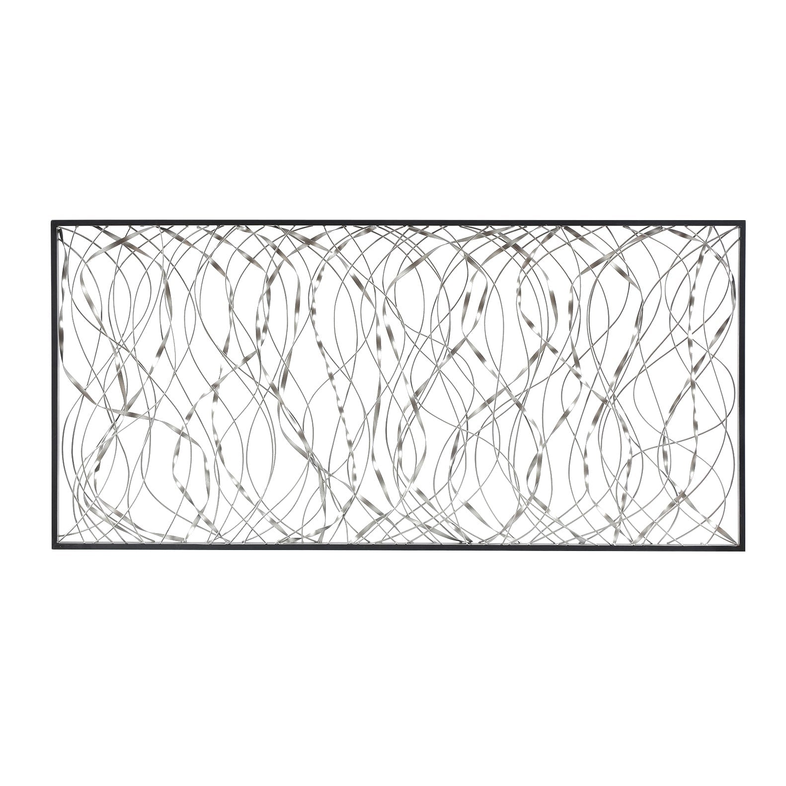 Décoration murale abstraite rectangulaire en métal argenté avec cadre noir