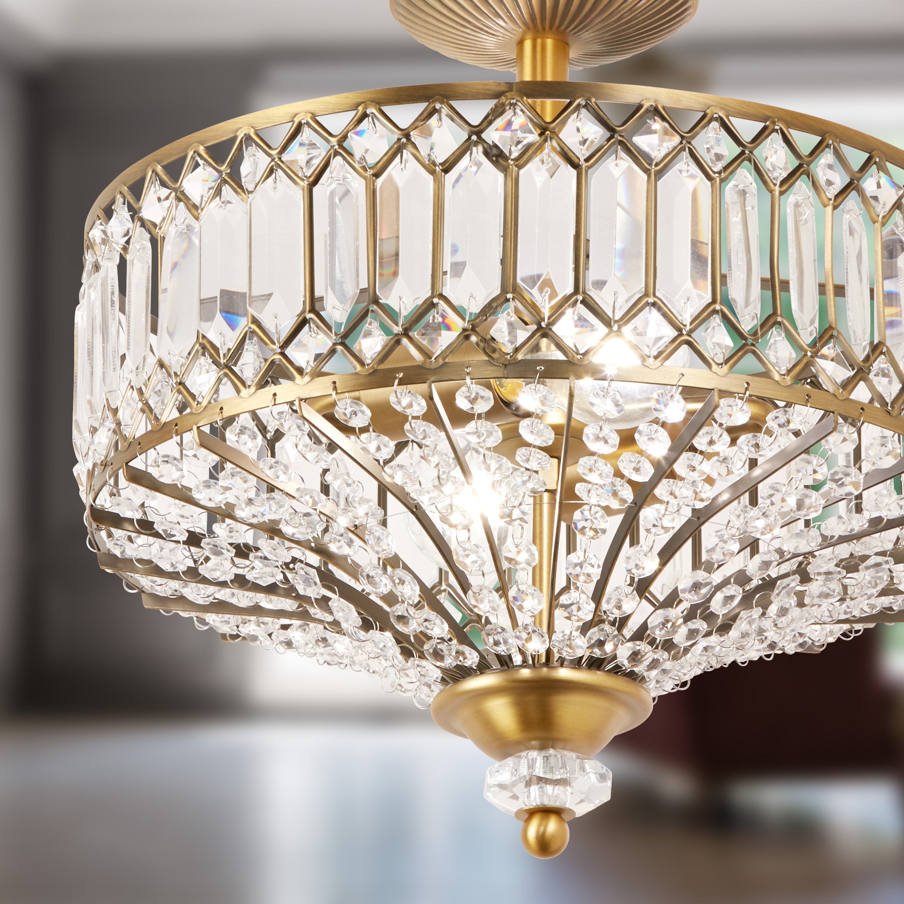 Luminaire semi-encastré en verre à plusieurs niveaux Silver Orchid Furey, bronze/or - 14,75 L x 14,75 l x 15,25 H