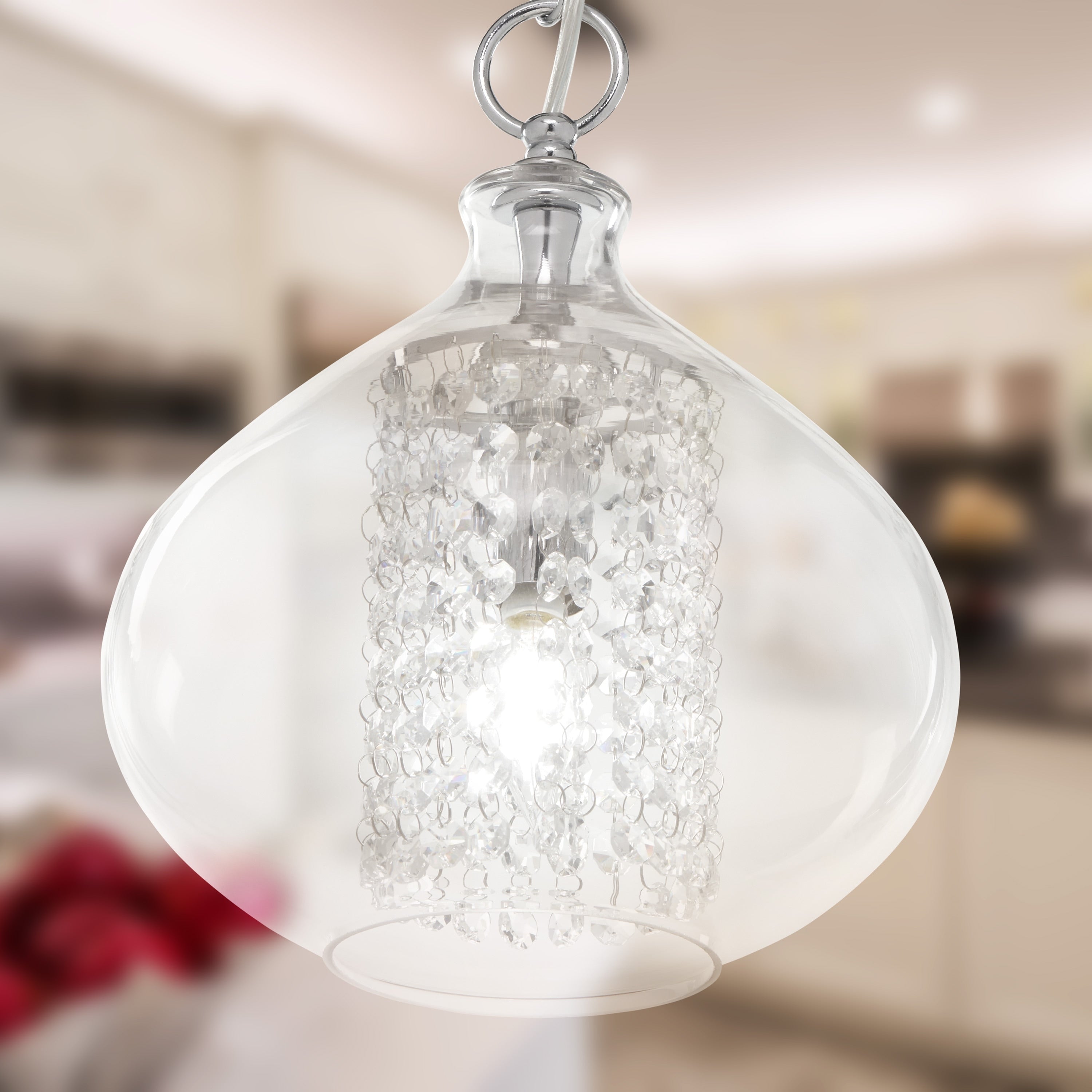 Pendentif en verre et cristal à facettes en forme d'orchidée argentée, à brancher ou à accrocher