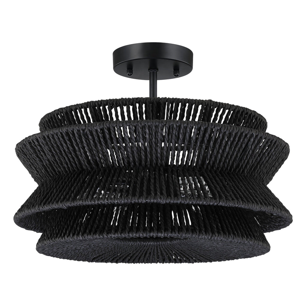 Plafonnier semi-encastré Silvia à 2 lumières en corde tressée de style bohème - 40,6 cm de largeur