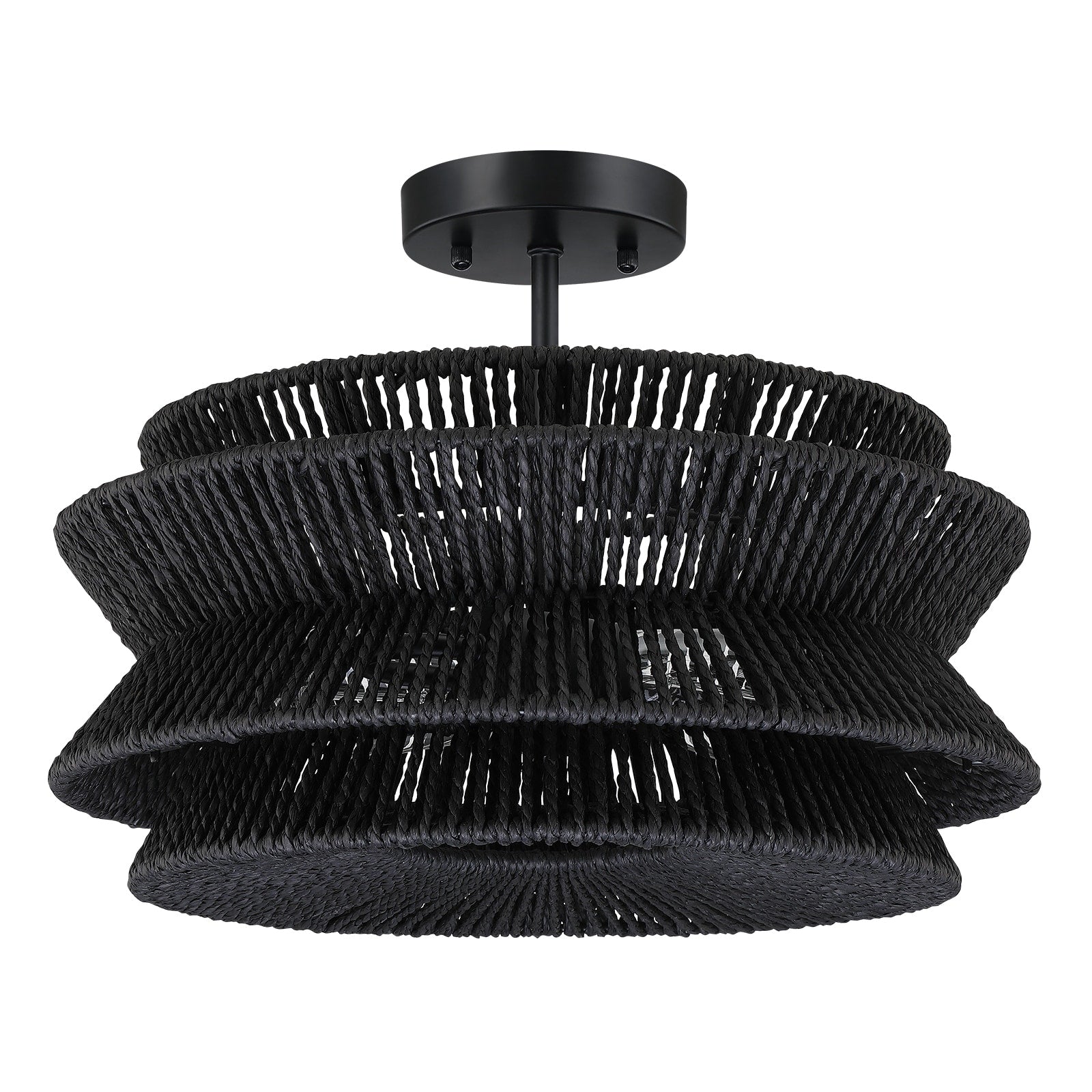 Plafonnier semi-encastré Silvia à 2 lumières en corde tressée de style bohème - 40,6 cm de largeur