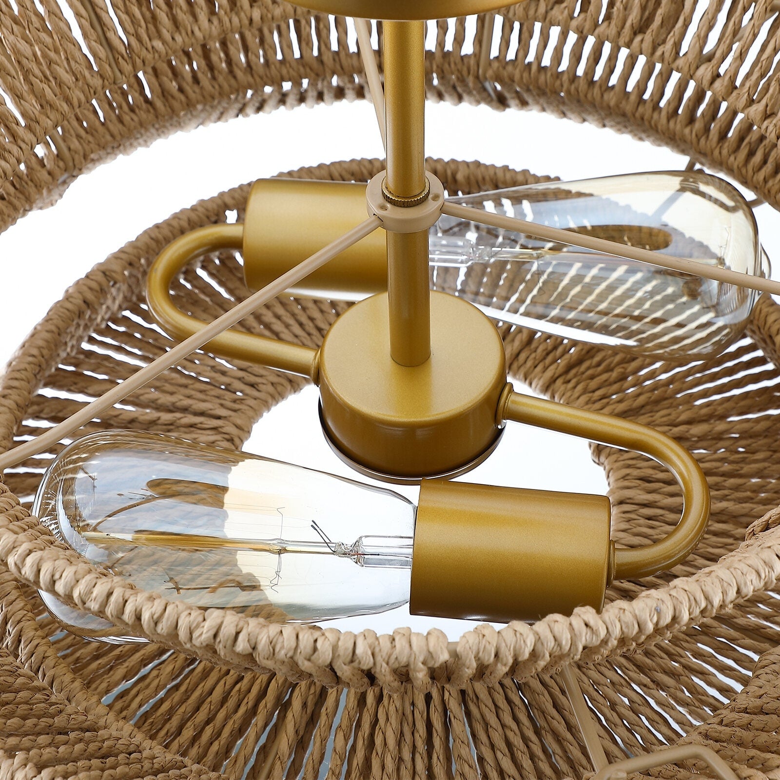 Plafonnier semi-encastré Silvia à 2 lumières en corde tressée de style bohème - 40,6 cm de largeur