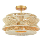 Plafonnier semi-encastré Silvia à 2 lumières en corde tressée de style bohème - 40,6 cm de largeur