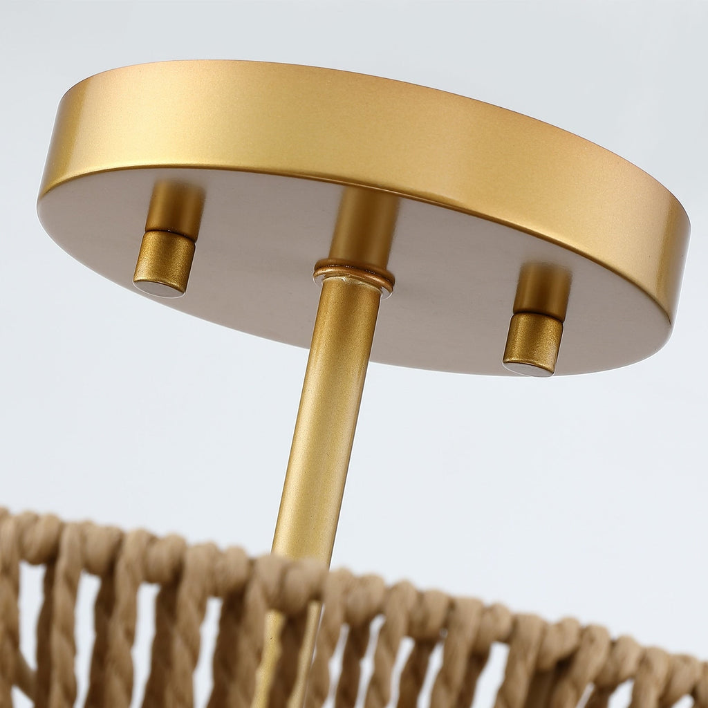 Plafonnier semi-encastré Silvia à 2 lumières en corde tressée de style bohème - 40,6 cm de largeur