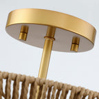 Plafonnier semi-encastré Silvia à 2 lumières en corde tressée de style bohème - 40,6 cm de largeur