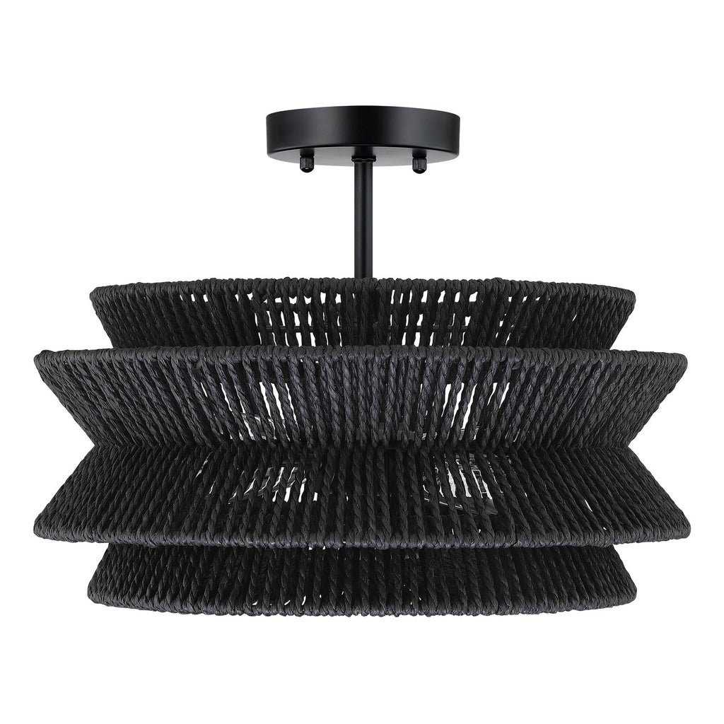 Plafonnier semi-encastré Silvia à 2 lumières en corde tressée de style bohème - 40,6 cm de largeur