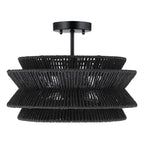 Plafonnier semi-encastré Silvia à 2 lumières en corde tressée de style bohème - 40,6 cm de largeur