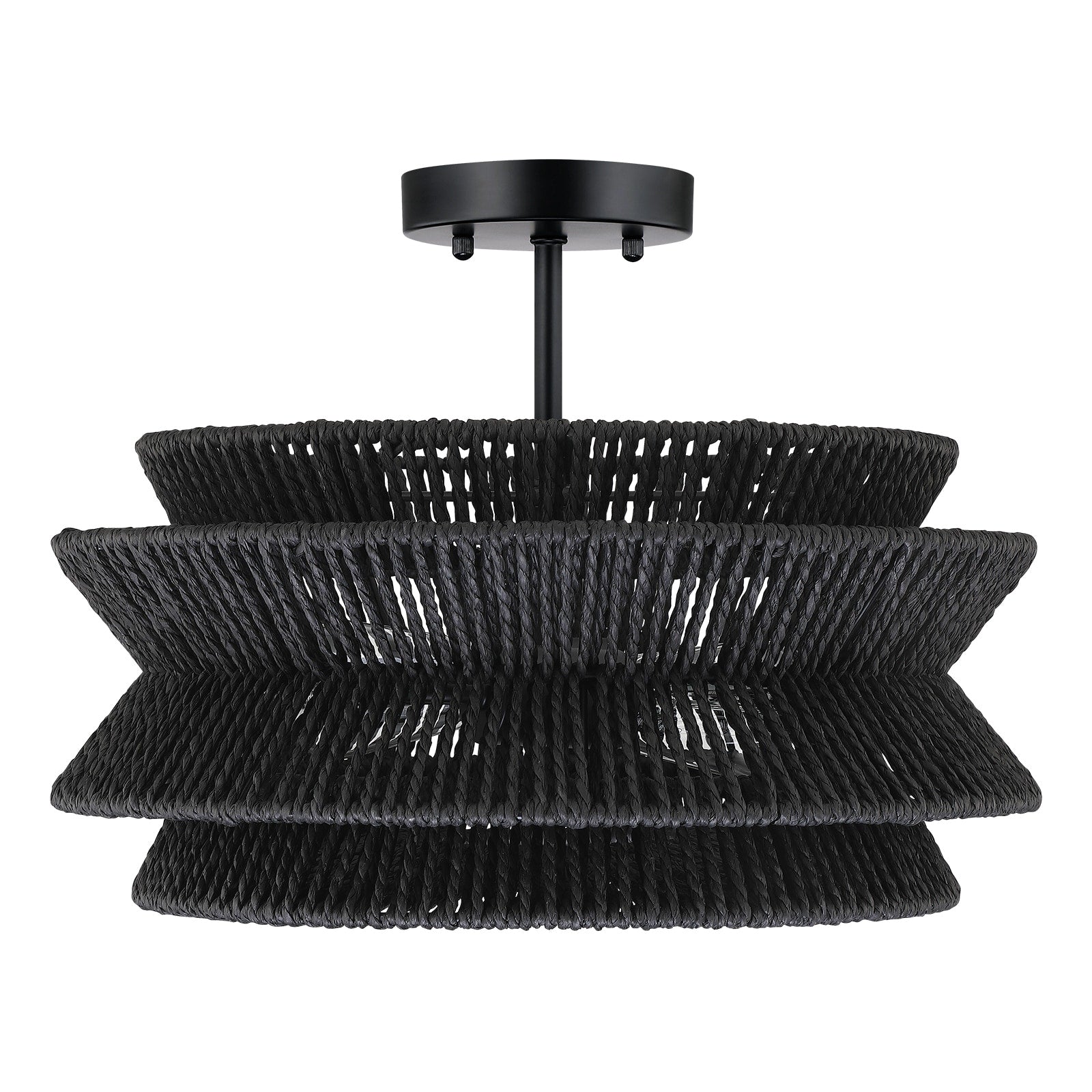 Plafonnier semi-encastré Silvia à 2 lumières en corde tressée de style bohème - 40,6 cm de largeur